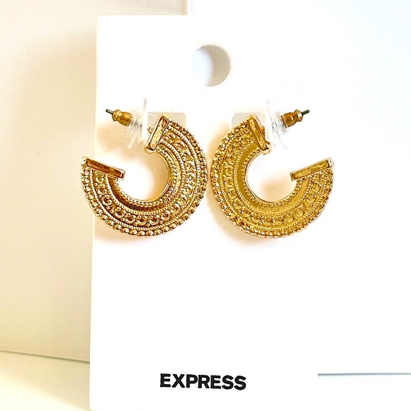 EXPRESS Gold-tone Native Engraved Thick Hoop Everyday Earrings | NWT - Picture 1 of 5